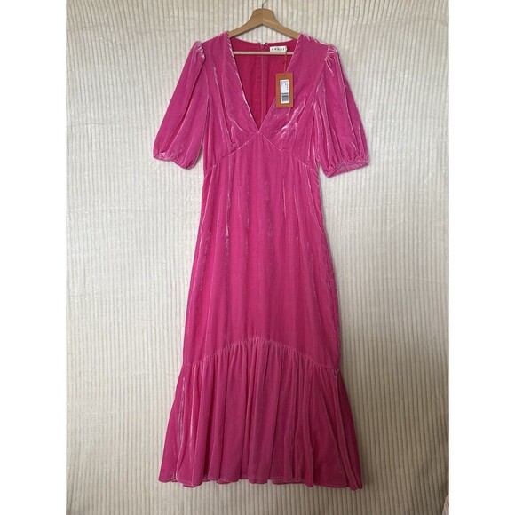 NWT Rhode Pink Ester V-Neck Puff Sleeve Velvet Dress in Jaipur Size 8 $565 - Picture 14 of 16
